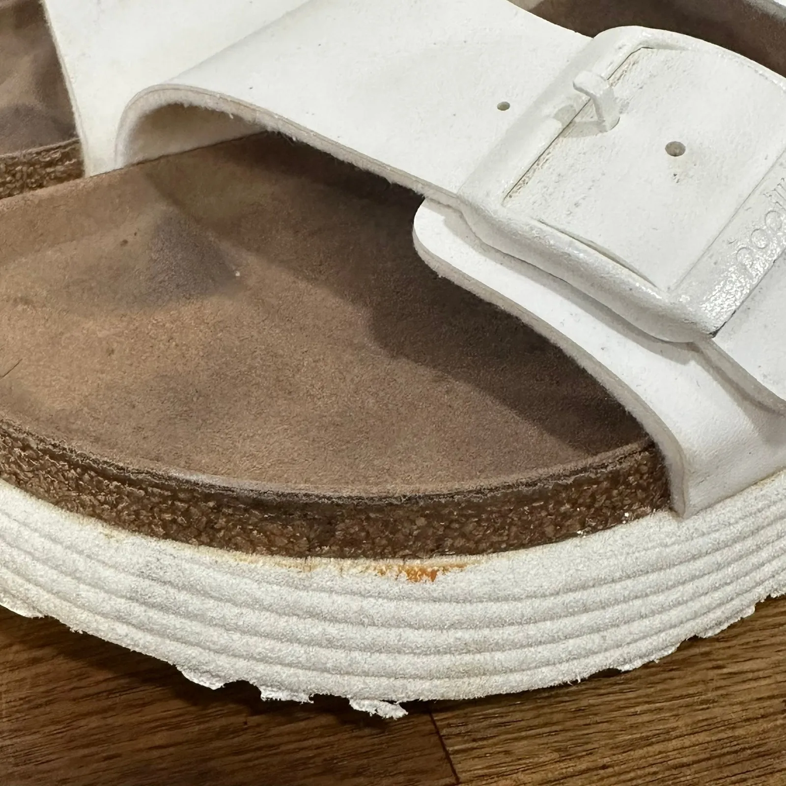 Birkenstock Papillio Arizona Sandals 41 White Double Buckle Platform Leather - Image 4