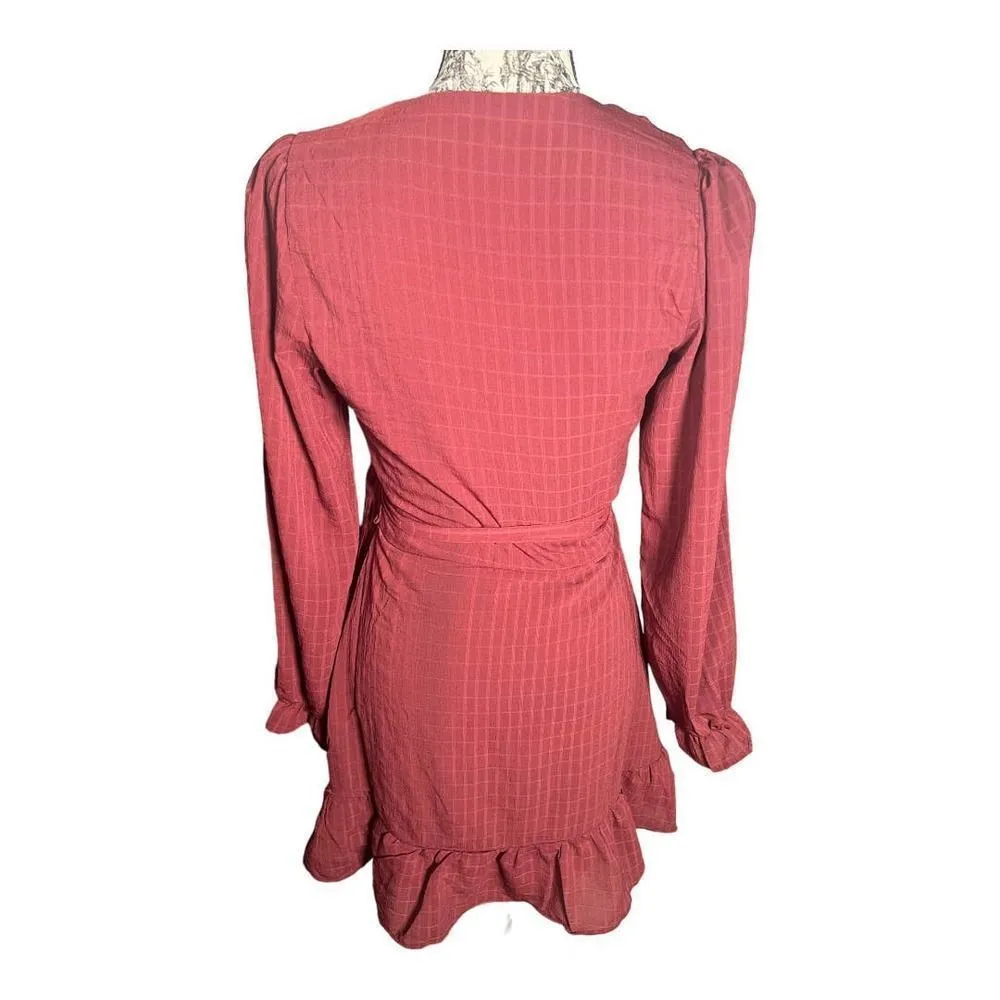 Mi ami Elia Long Sleeve Wrap Dress Burgundy Size S - Image 4