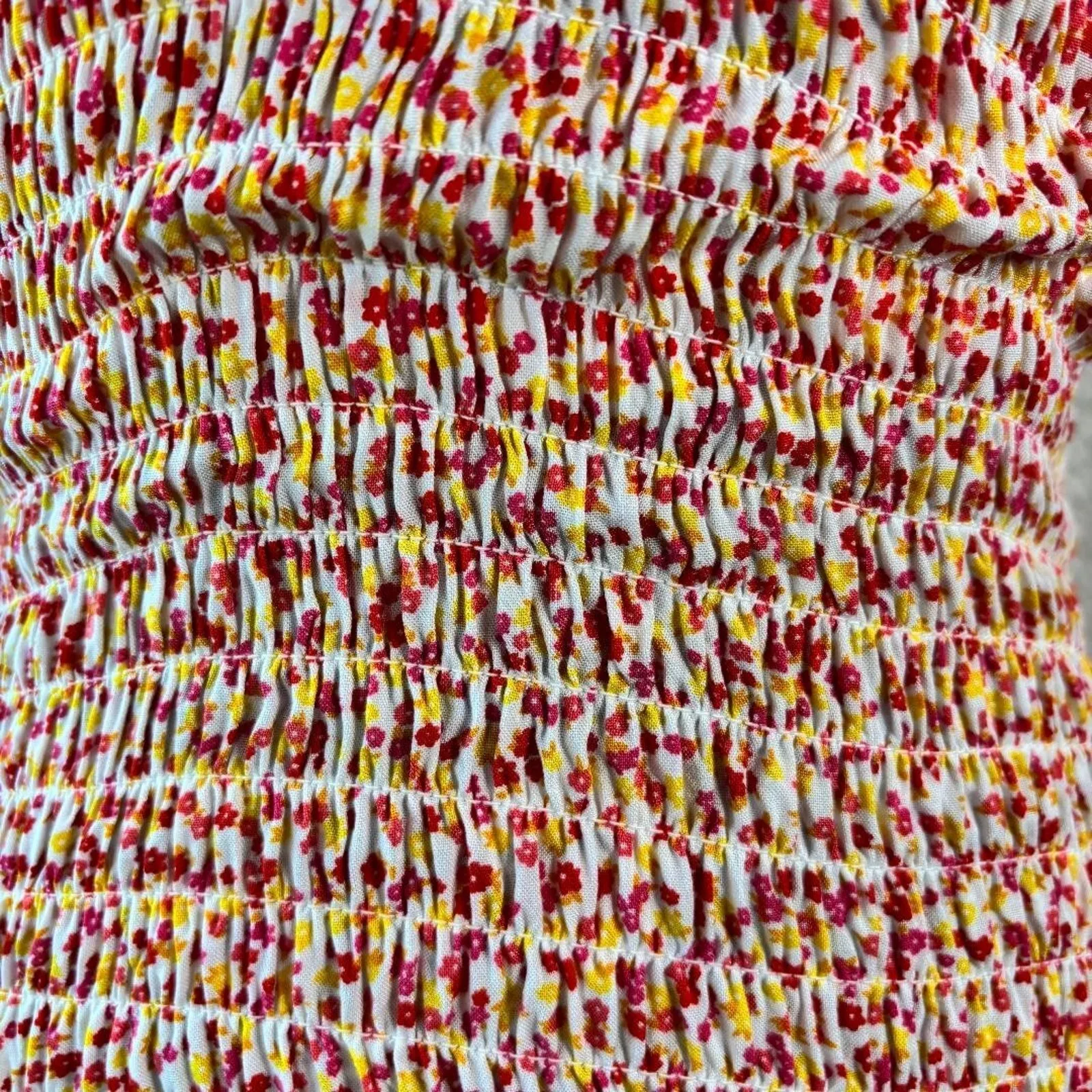 No Boundries Pink/Yellow/White Floral Smocked Short Sleeve Dress Size M Size M - Image 3