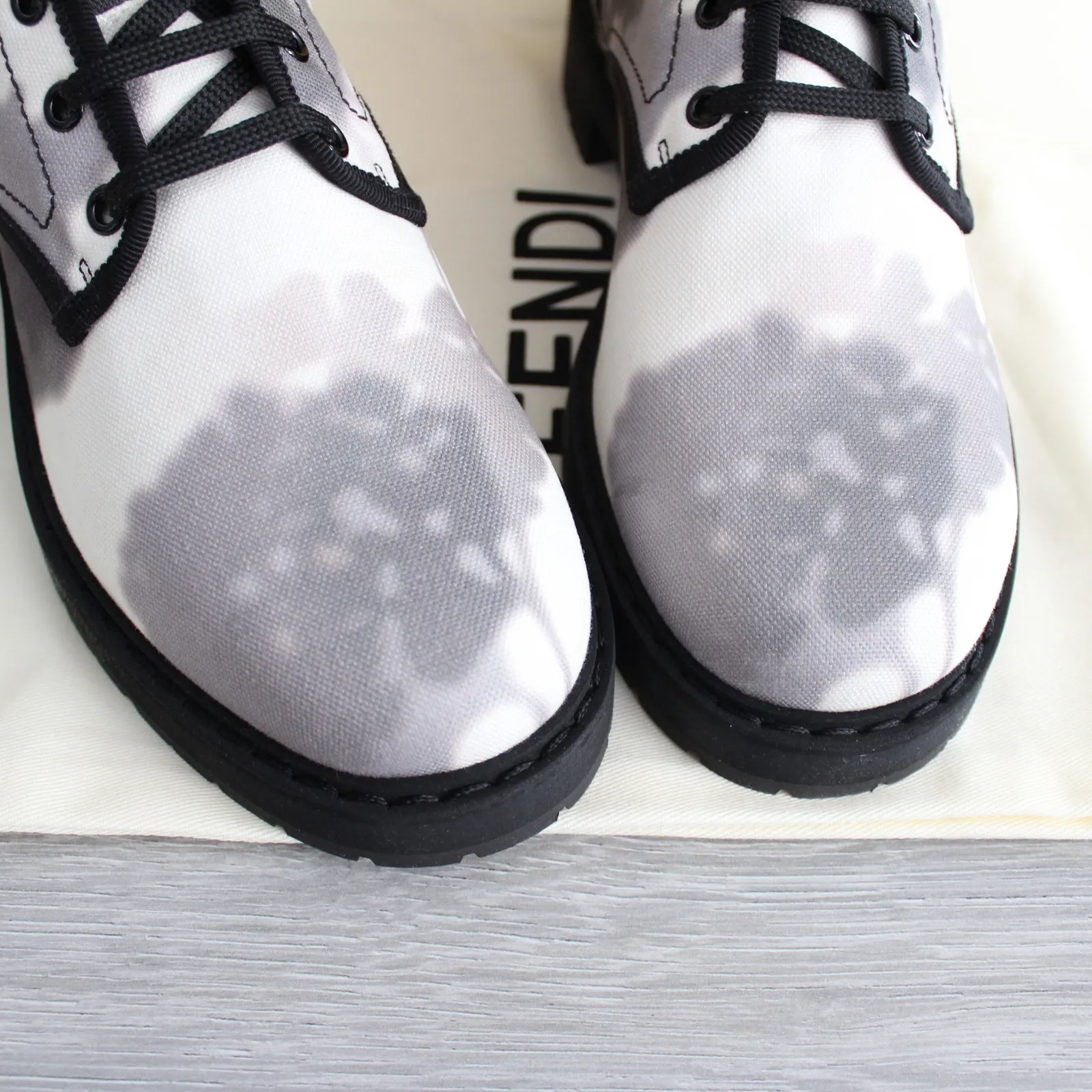 Fendi Tie Dye Grey White Black Outlined Combat Boots - Image 6