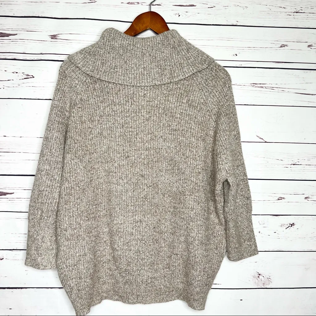 Chico’s Oatmeal Cowl Neck 3/4 Sleeve Knit Sweater Top Size Small Neutral Beige - Image 6