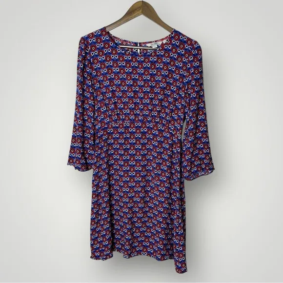 Boden Red‎ Blue Floral Mini Dress 3/4 Sleeve Crew Neck Women’s 8P Red - Image 2