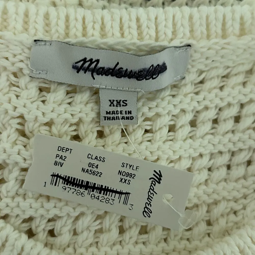 Madewell Women's Crochet Knit Crewneck Ivory Sweater Tank XXS New - Image 8