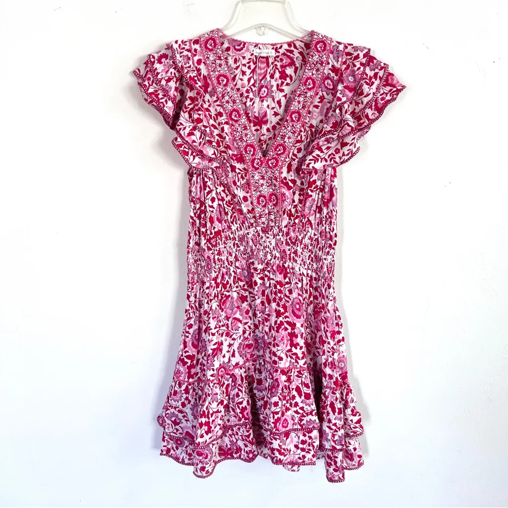 Poupette St Barth Mini Camila Ruffled Dress Red Celery Sz L Pink Size L - Image 3