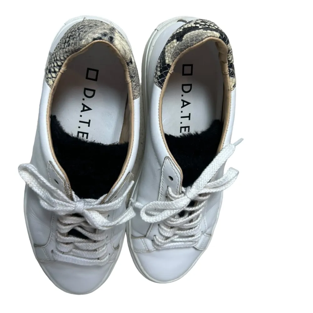 D.A.T.E. White Snakeskin Heel Faux Fur Tongue Sneakers Size 7 - Image 5