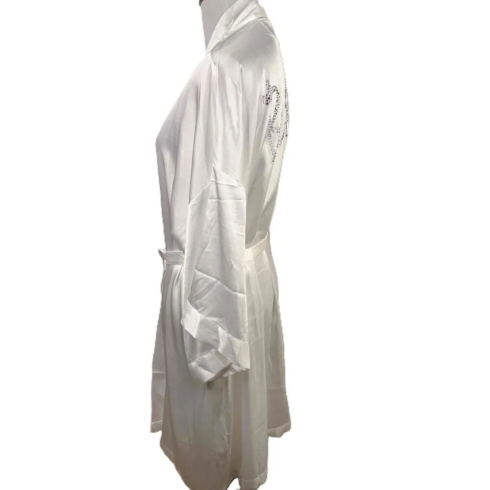 Victoria's Secret Bridal Rhinestone Bride White Long Sleeve Silky Robe Size M/L - Image 3