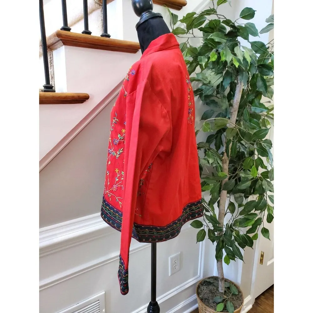 Life Style Women's Red Floral 100% Cotton Long Sleeve Collared Casual Jacket PM Size undefined - Image 4