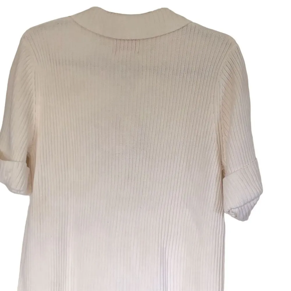 Quacker Factory Women's Ivory Short Sleeve Zip-Up Top Size L Casual - Image 3