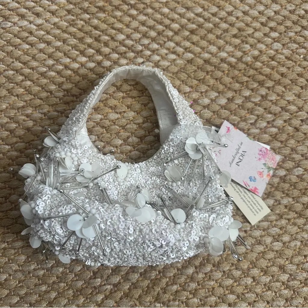 Made in India Mini White Beaded Purse - Image 3