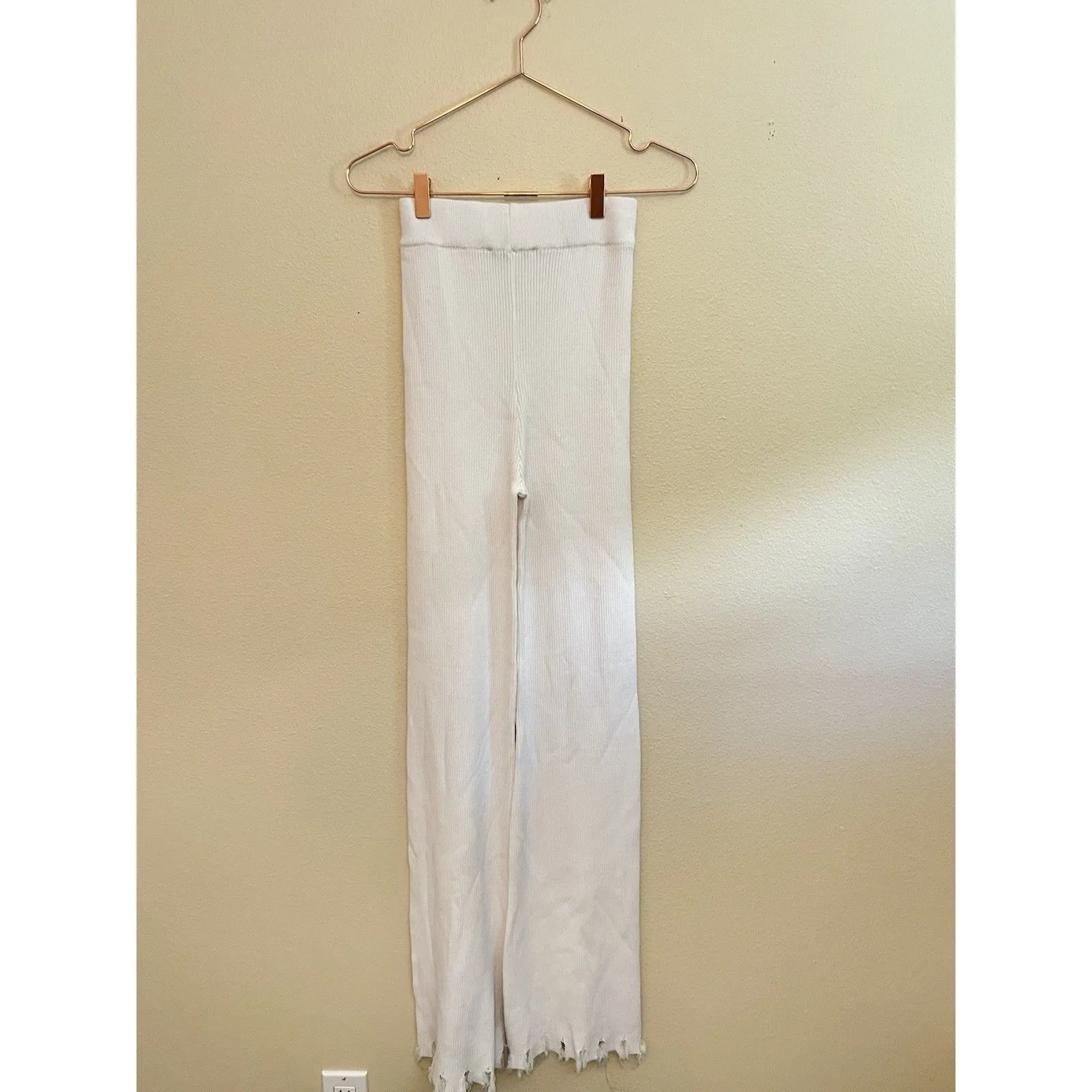 Lioness Anderson Pants Size 4 White Ribbed Chewed Hem Elastic Waist - Image 7