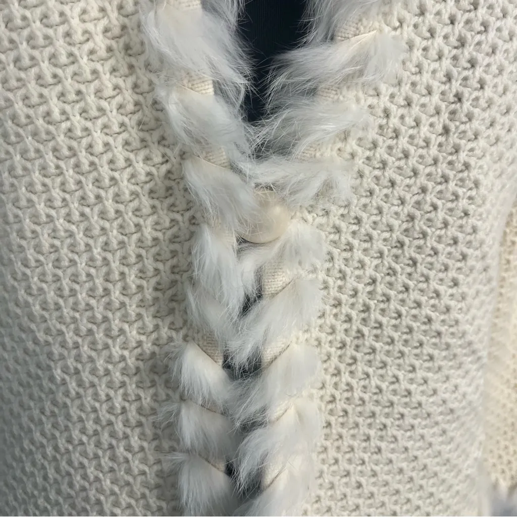 Jones New York Signature fur Knit Long Sleeve Jacket Blazer Cream petite medium - Image 2