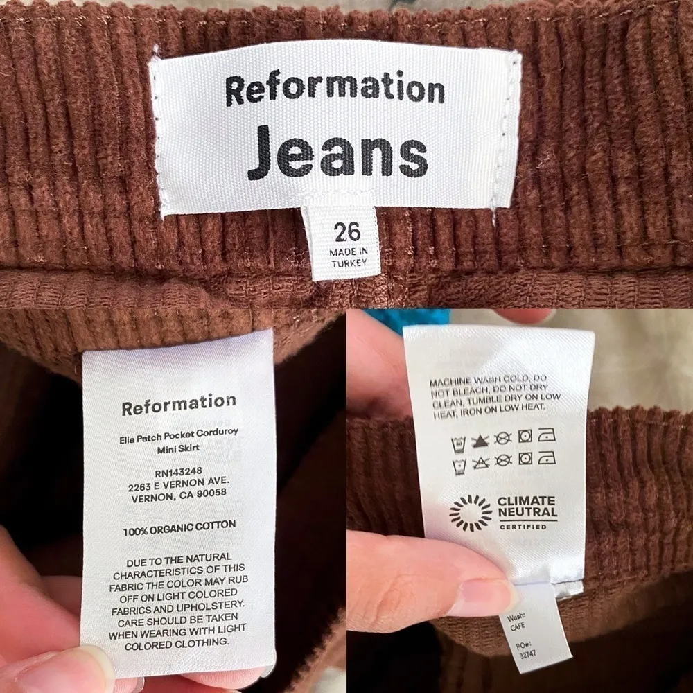 Reformation Skirt Elia Patch Pocket Corduroy Mini High-Waisted Cafe 26 NWT - Image 5