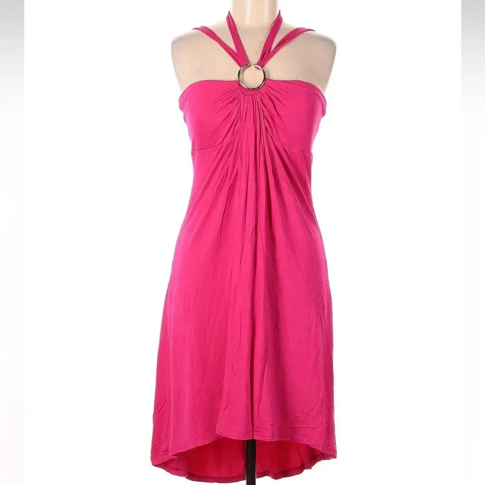 Vintage Cache Retro 2000’s Y2K Barbie Fuchsia Pink High Low Dress Size Large L - Image 2