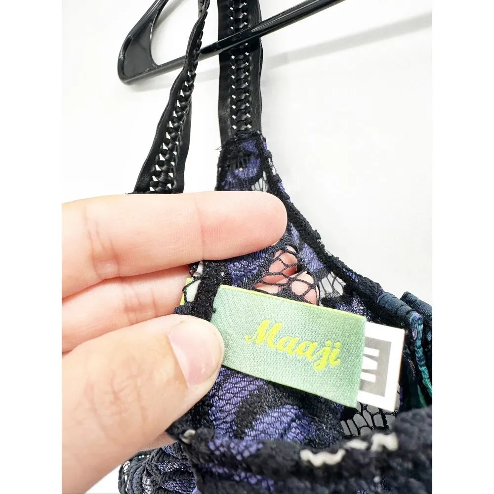 Maaji Blue Sheer Lace Button Front Lace Up Corset Back Swim Coverup Romper Sz M - Image 7