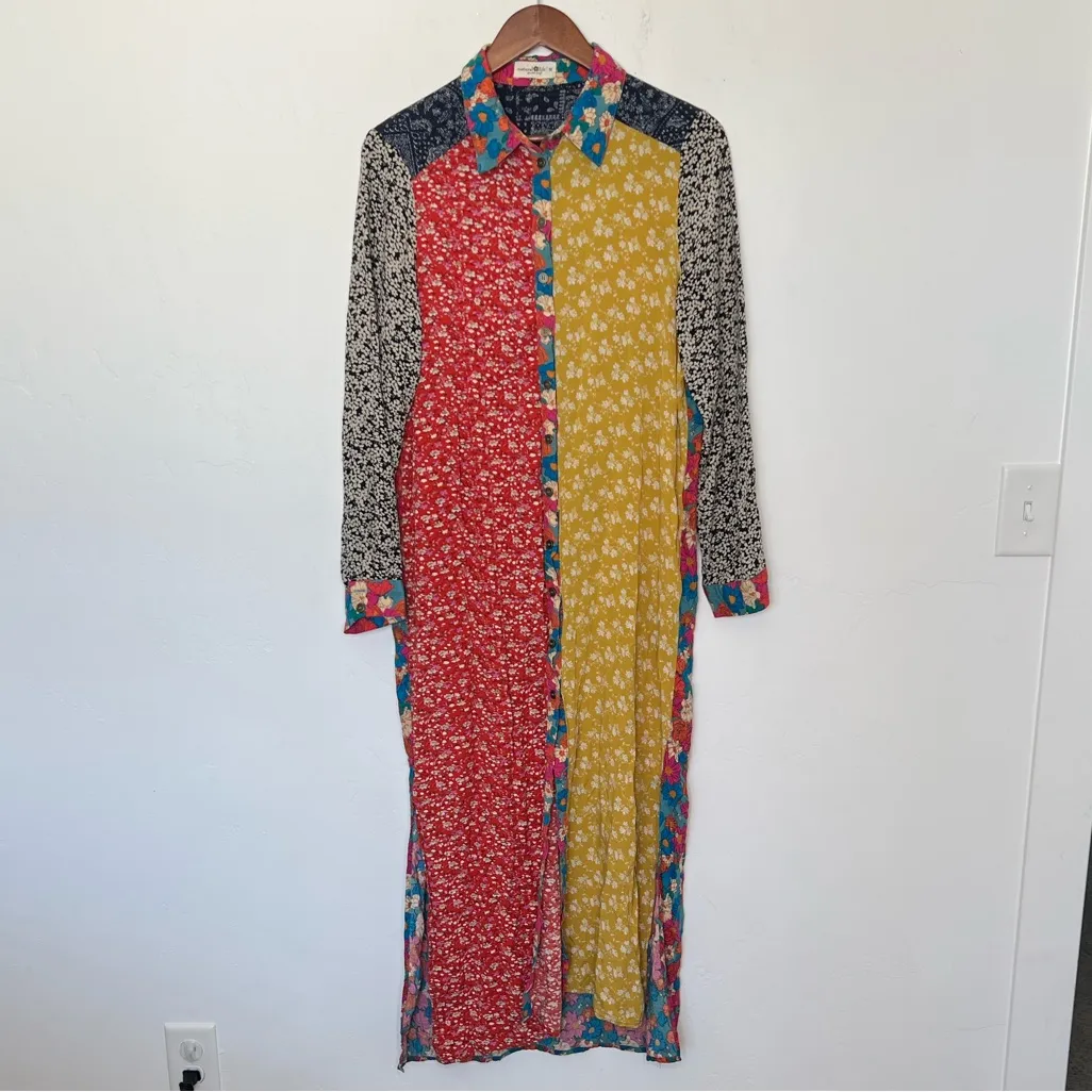 Natural Life Esme Patchwork Floral Maxi Shirt Dress Boho Medium - Image 3