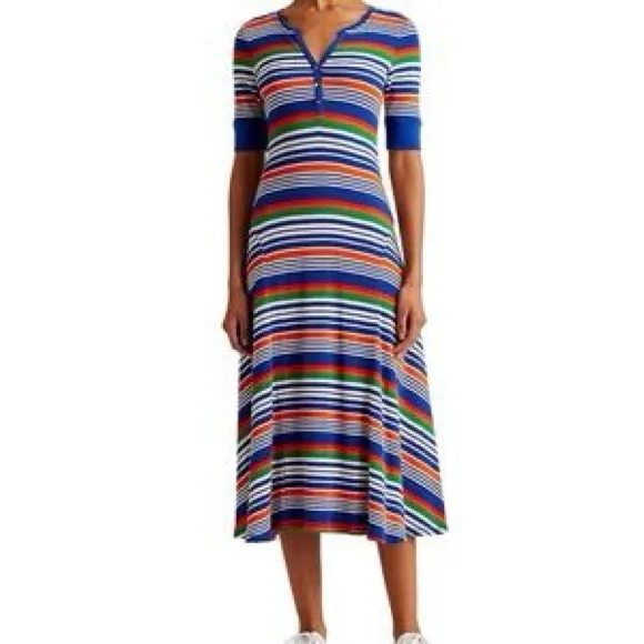 LRL Lauren Ralph Lauren Black Label Stripe Henley Preppy Maxi Midi Dress Size XL - Image 14