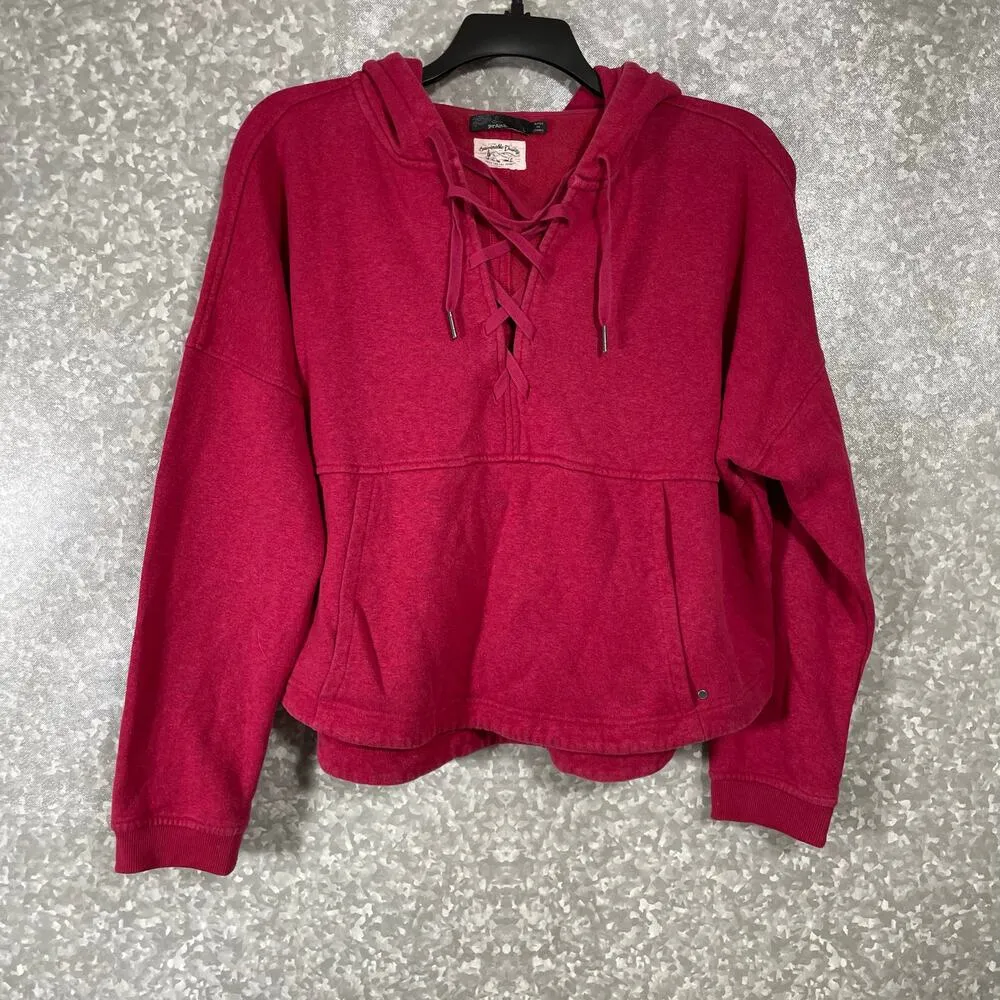 Prana Women's Red Cozy Up Illana Hoodie - Crop Sweatshirt - Size Large - Hemp - Image 2
