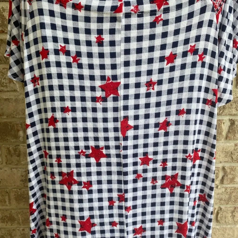 Lane Bryant Top Size 14/ 16 Checkered Red Stars Smocking July 4 Labor Da… - Image 8