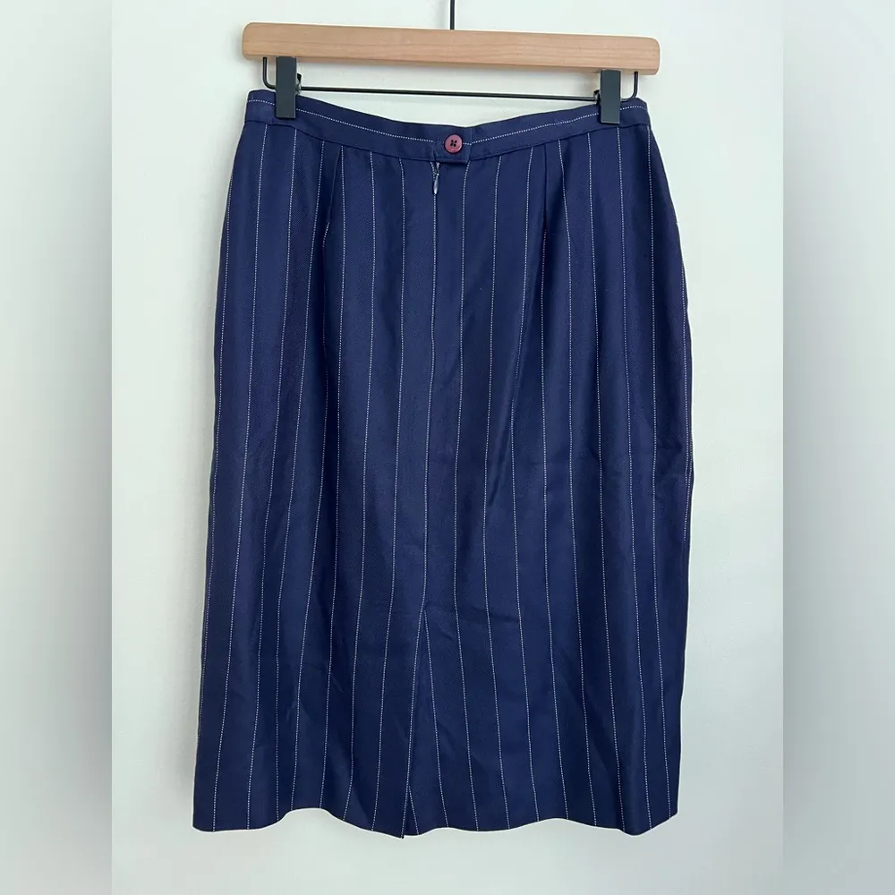 Christian Dior blazer skirt set navy blue pinstripe short sleeve vintage USA 6 - Image 8