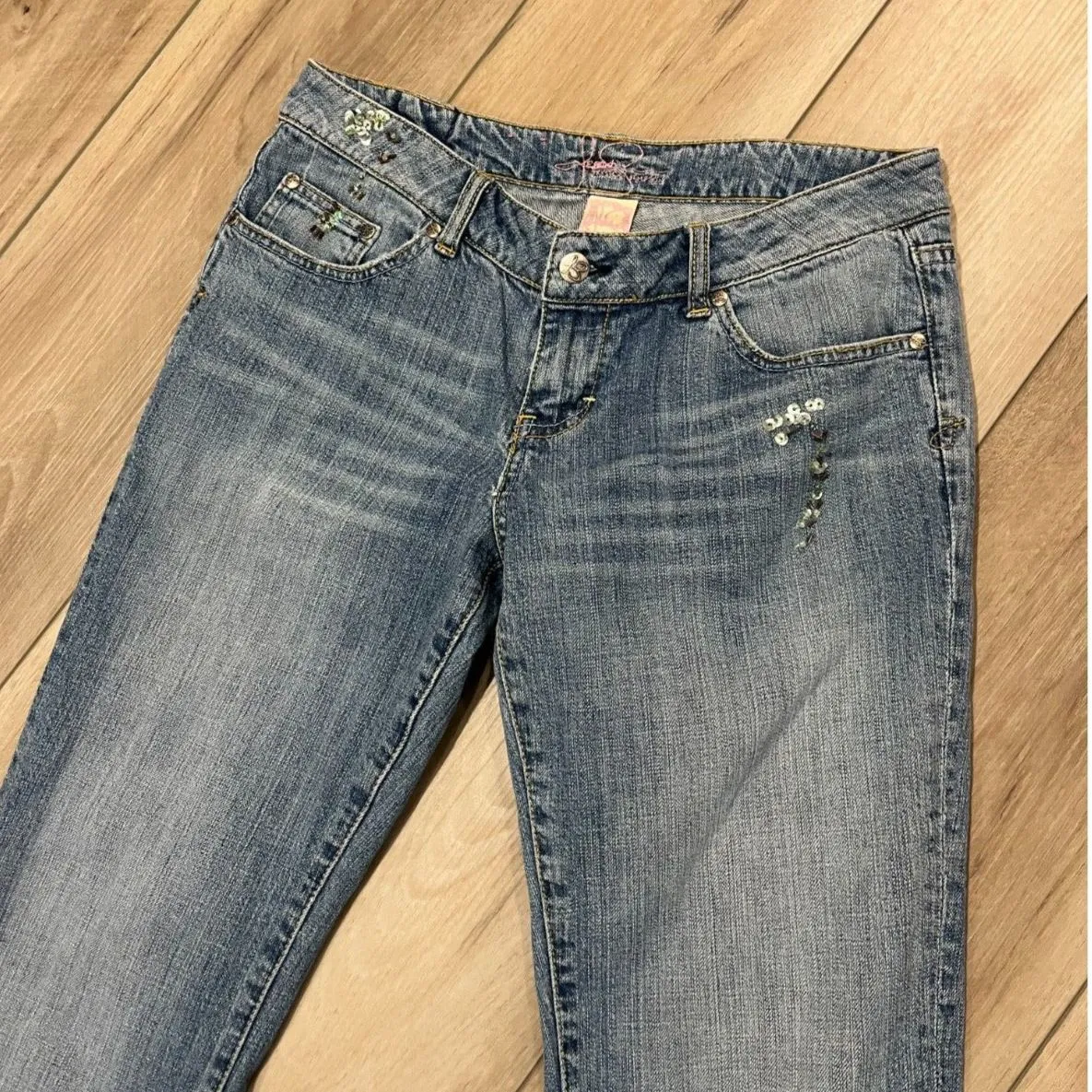 Jessica Simpson Y2K Low Rise Jeans Sequins Flared Denim Women 29" - Image 2