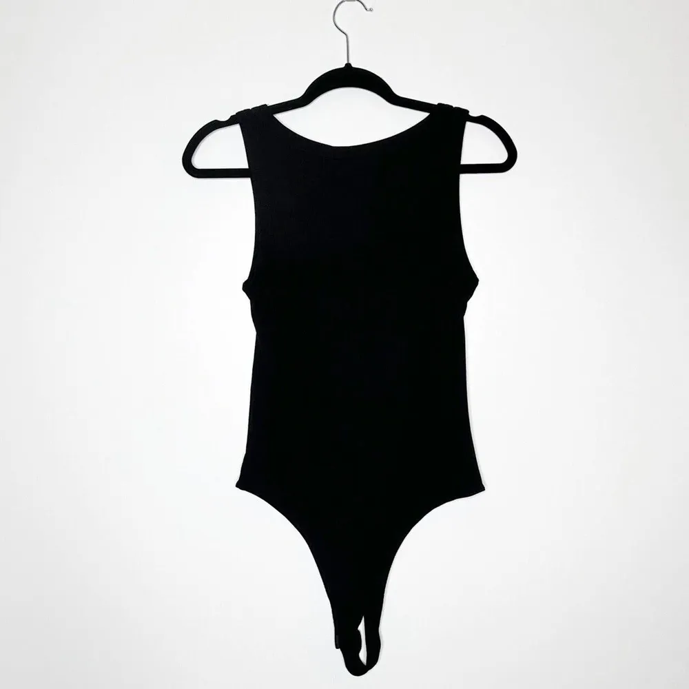 NWT Nordstrom Elodie Ribbed Tank Thong Bodysuit Women's Black Size Large - Image 2