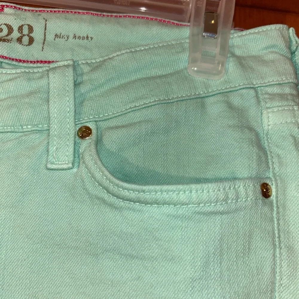 Kate Spade Play Hooky Broome Street Mint Green Stretch Denim Capri Size 28 - Image 3