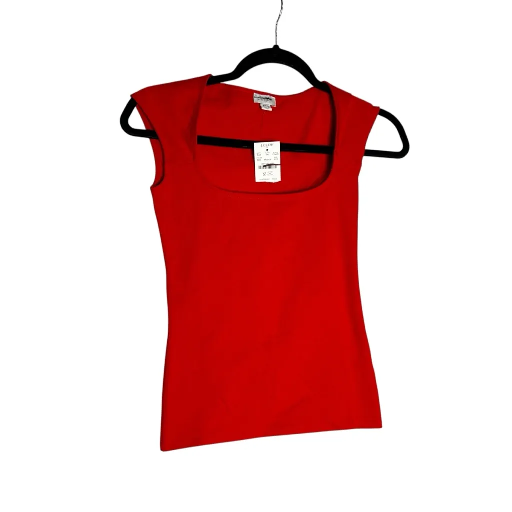 NWT J.Crew Factory Red Cap Sleeve Stretch Cotton Blend Square - Image 2