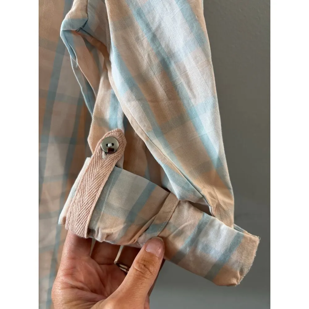 Christopher & Banks Womens Plaid Popover Blouse Size XL Pastel Beachy Coastal - Image 6