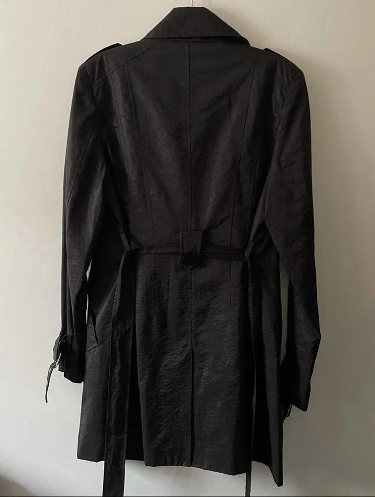 Tahari Black Ruffle Detail Trench Coat - Image 13