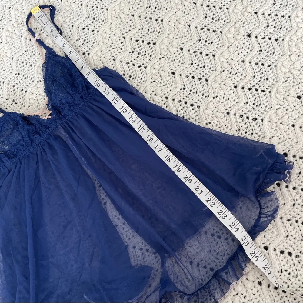 Victorias Secret Lace Sheer Mesh Babydoll Lingerie Top Navy Blue (Medium) - Image 5