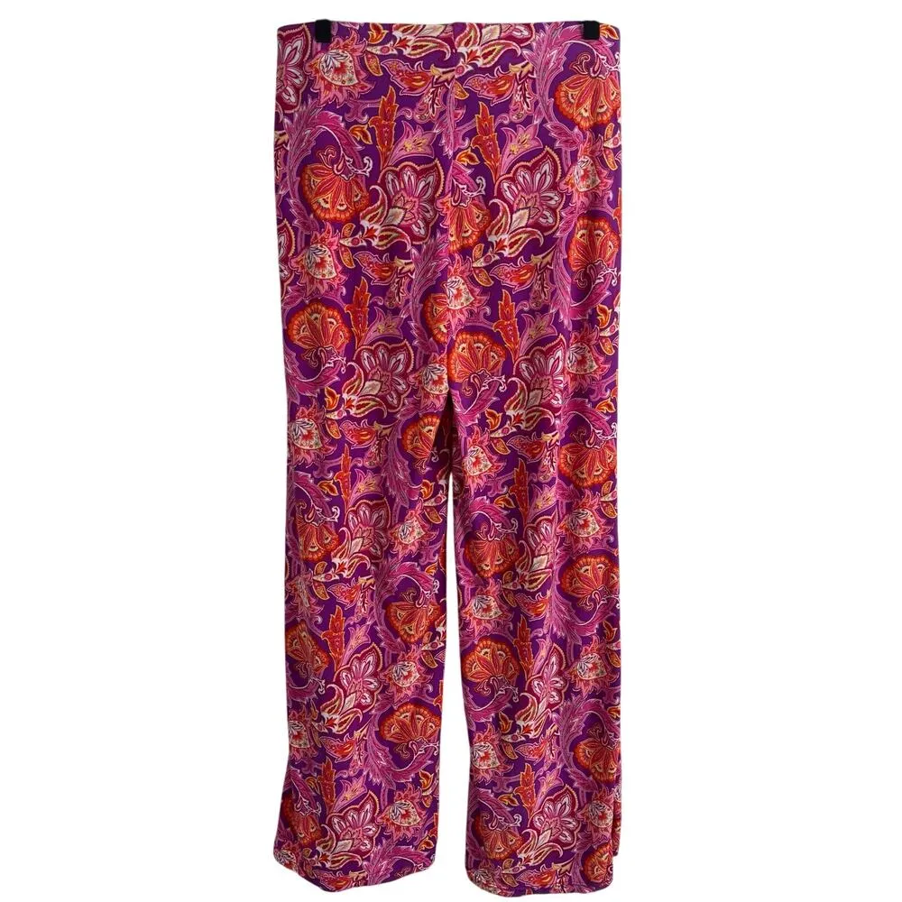 Chaps Pink & Purple Floral Paisley Palazzo Wide Leg Pants Size Small - Image 5