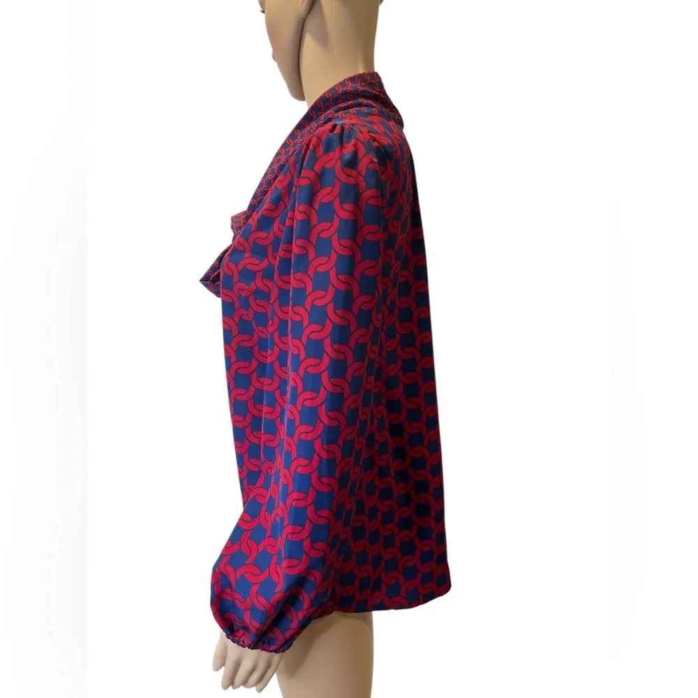 Mud Pie Navy/Red Chain Belle Bow Tunic Blouse Top Size S (4-6) - Image 2