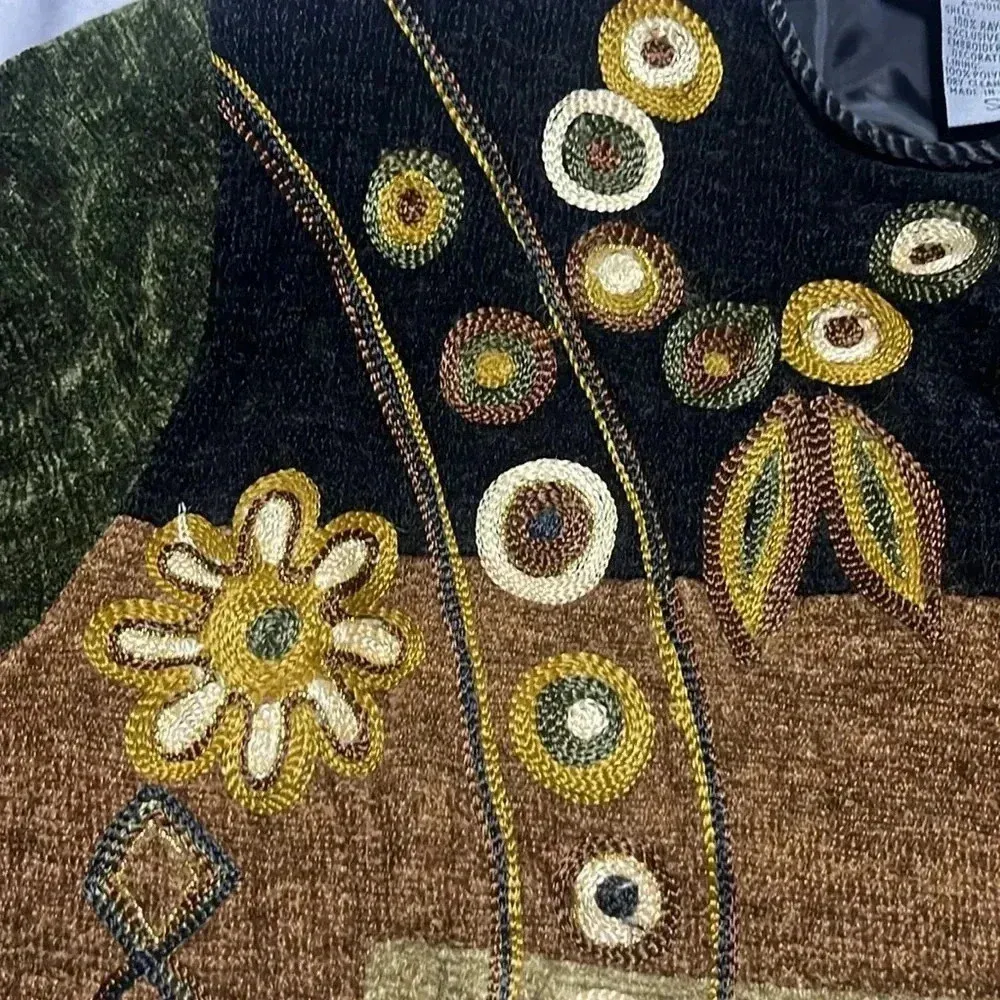 Indigo Moon Embroidered Jacket Funky Art To Wear Unique Quirky Bold Artisanal Brown - Image 6