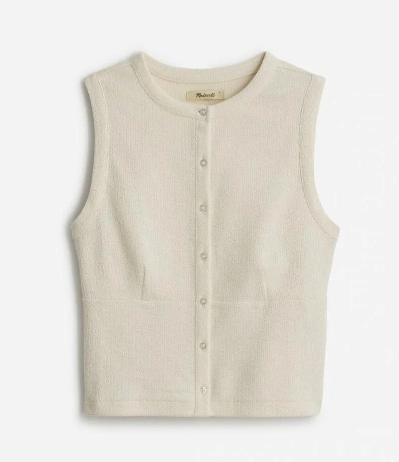 Madewell Split Crewneck Cardigan Tank Lighthouse Beige Knit Vest Medium NWT - Image 5