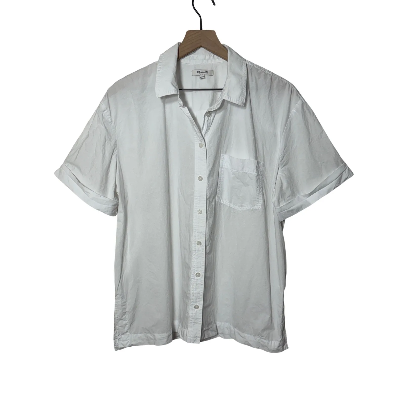 Madewell Poplin White Short Sleeve Button Up Shirt Size L Minimalist Career - Image 2