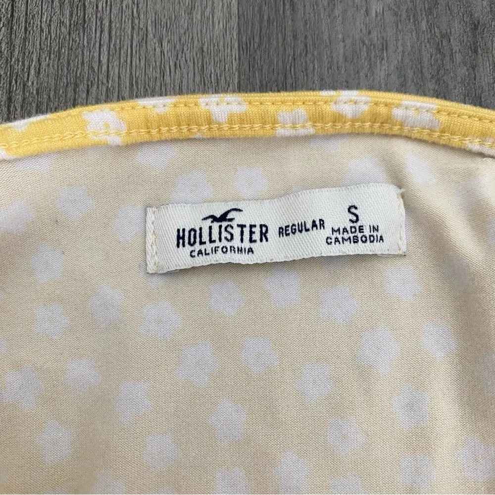 Hollister Midi Dress Cinched Yellow White Floral Adjustable Small Stretch - Image 4