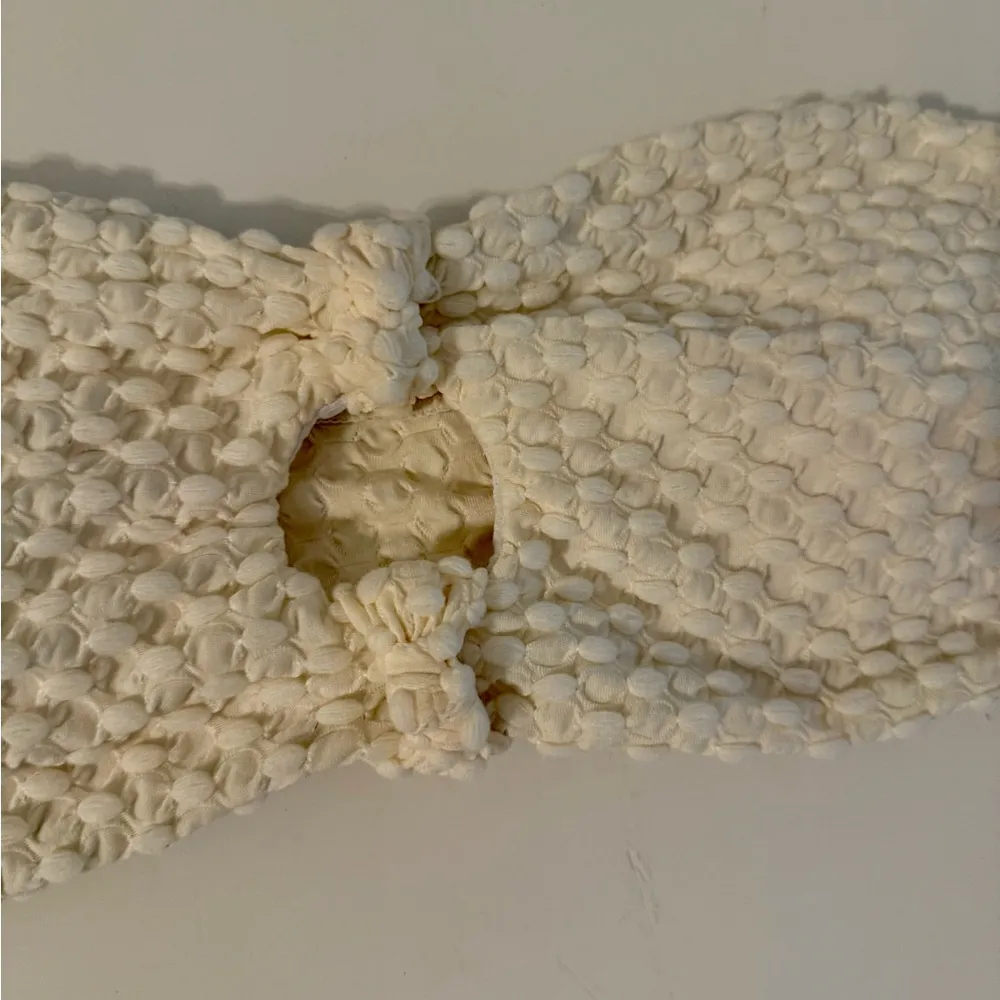 Strapless Cut Out Bandeau Bikini Top-Textured Beige Size Small - Image 6