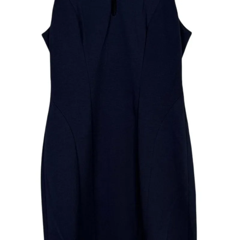 Elie Tahari Sleeveless Sheath Dress Key Hole Front Lined Back Zip Up 6 Navy Blue - Image 14