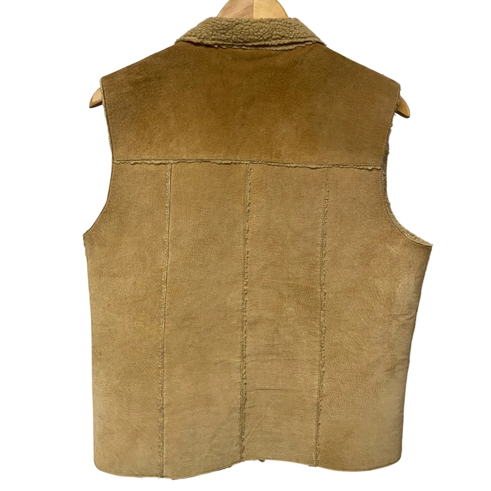 Vintage Y2K EXPRESS Suede Sherpa Lined Zip Vest Tan Brown Women's Size L Capsule - Image 3