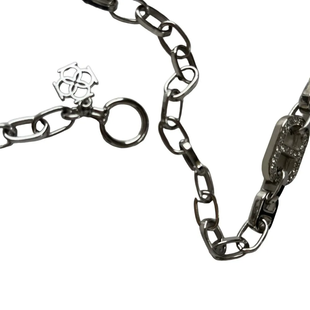 Ann Taylor Silvertone Chain Necklace 30" Crystal Rhinestone Link Layer Statement - Image 13