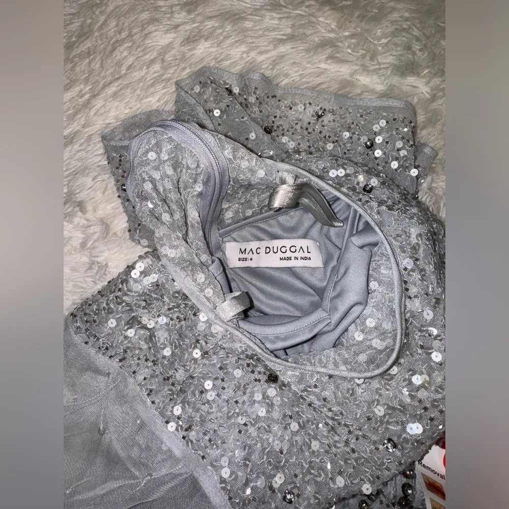 NWOT Mac Duggal Sequin & Crystal Embellished Ruffle Sleeve Midi Dress sz 4 - Image 5