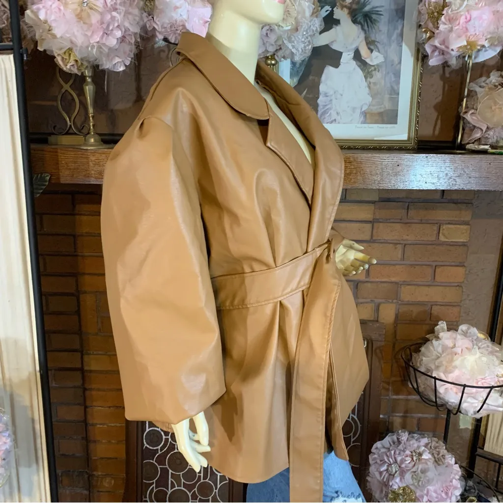 ASHLEY STEWART BROWN FAUX LEATHER BELT CLOSURE LIGHTWEIGHT JACKET NWT (30) - Image 7