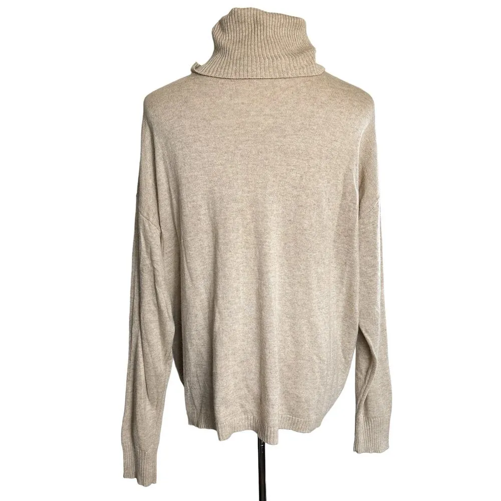 Z Supply Agnes Soft Turtleneck Oversized Pullover Sweater Light Cream Tan Medium - Image 3
