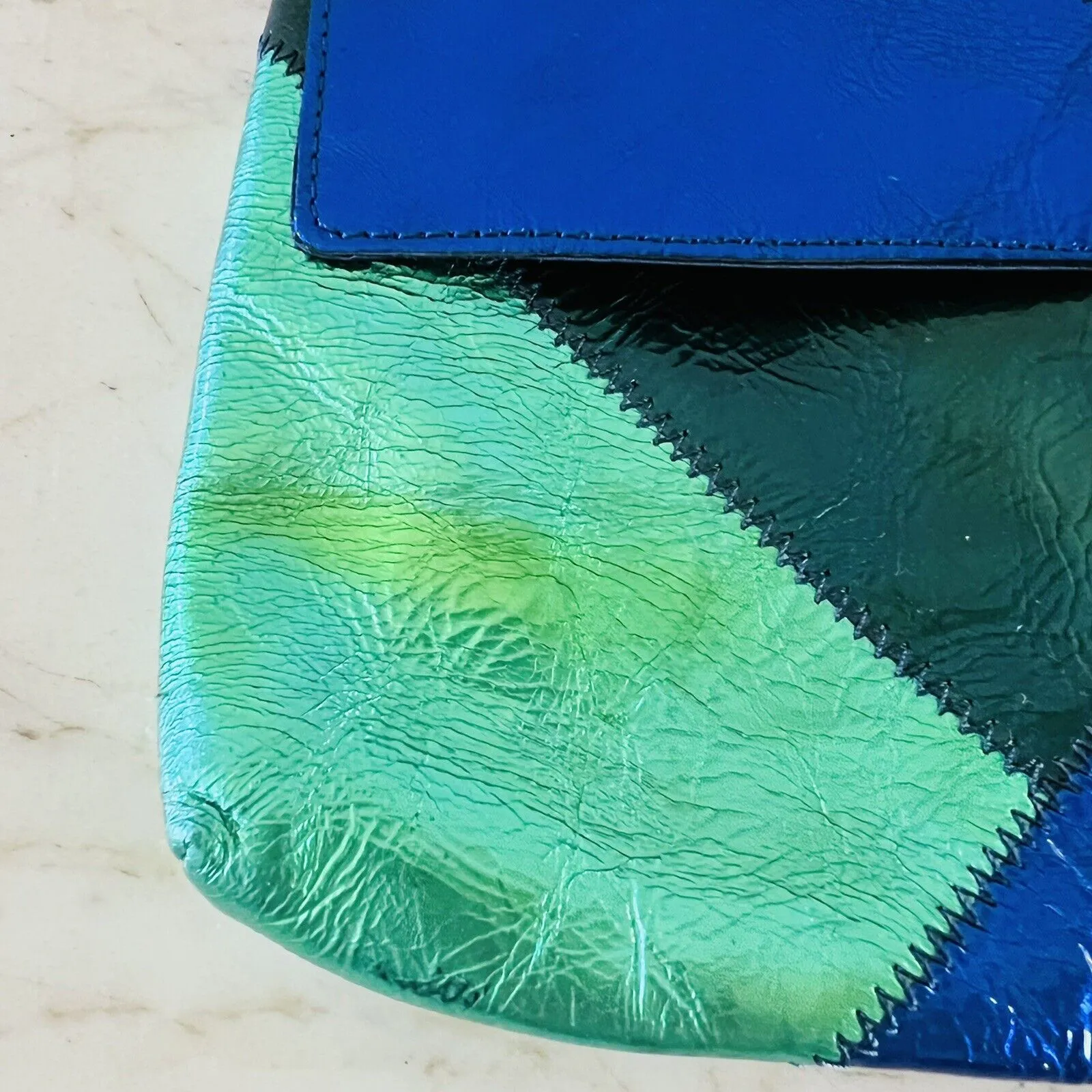 2009 MATTHEW WILLIAMSON for H&M Blue Green Patch Soft Leather Crossbody Bag - Image 5