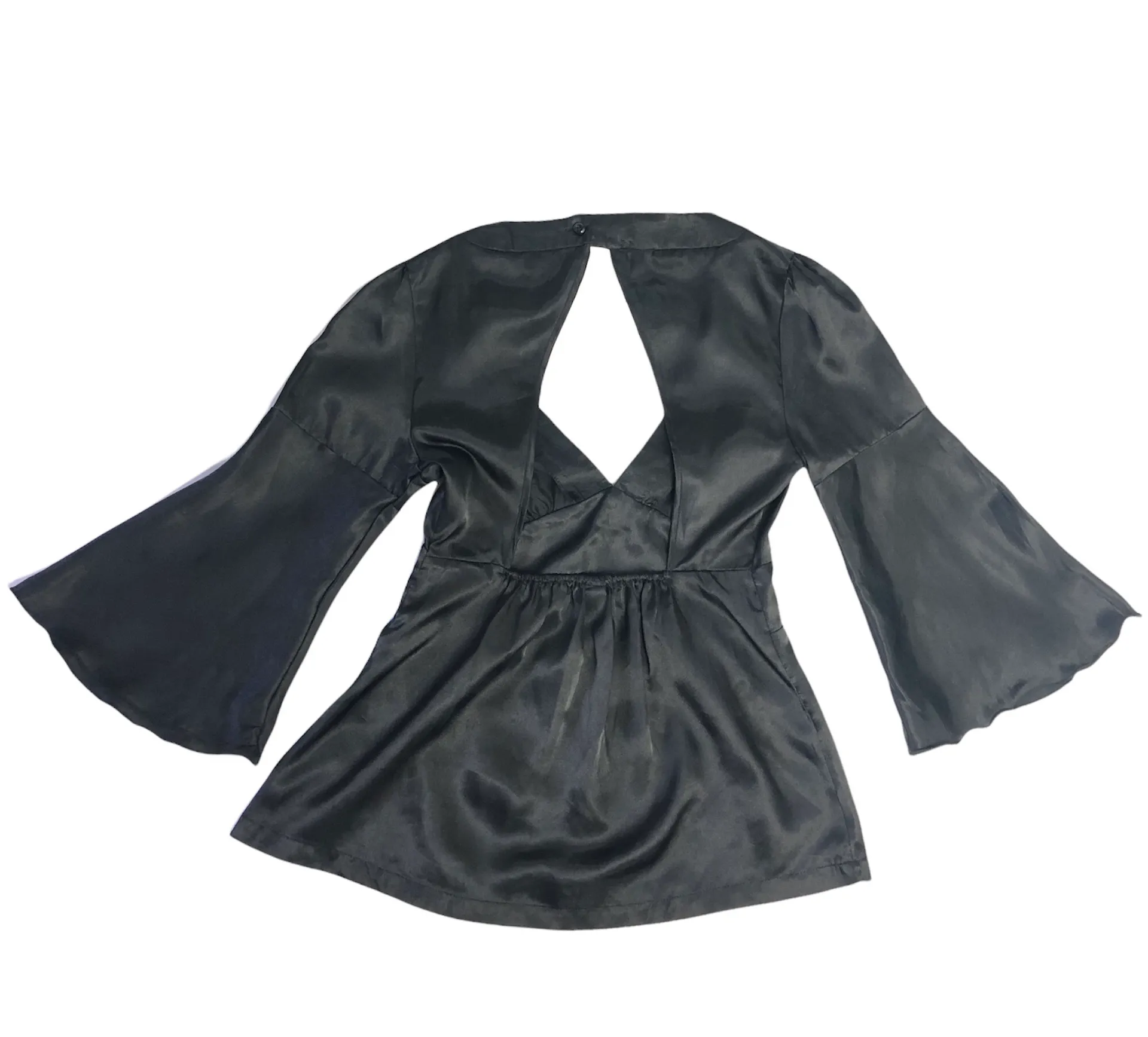 Silky Satin Bell Sleeve Babydoll Blouse - Image 3