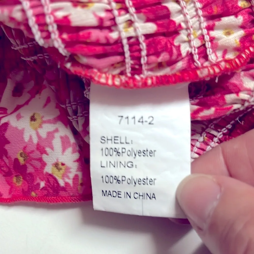 Puff sleeve floral dress medium super stretchy ruched bodice pink floral dress - Image 10