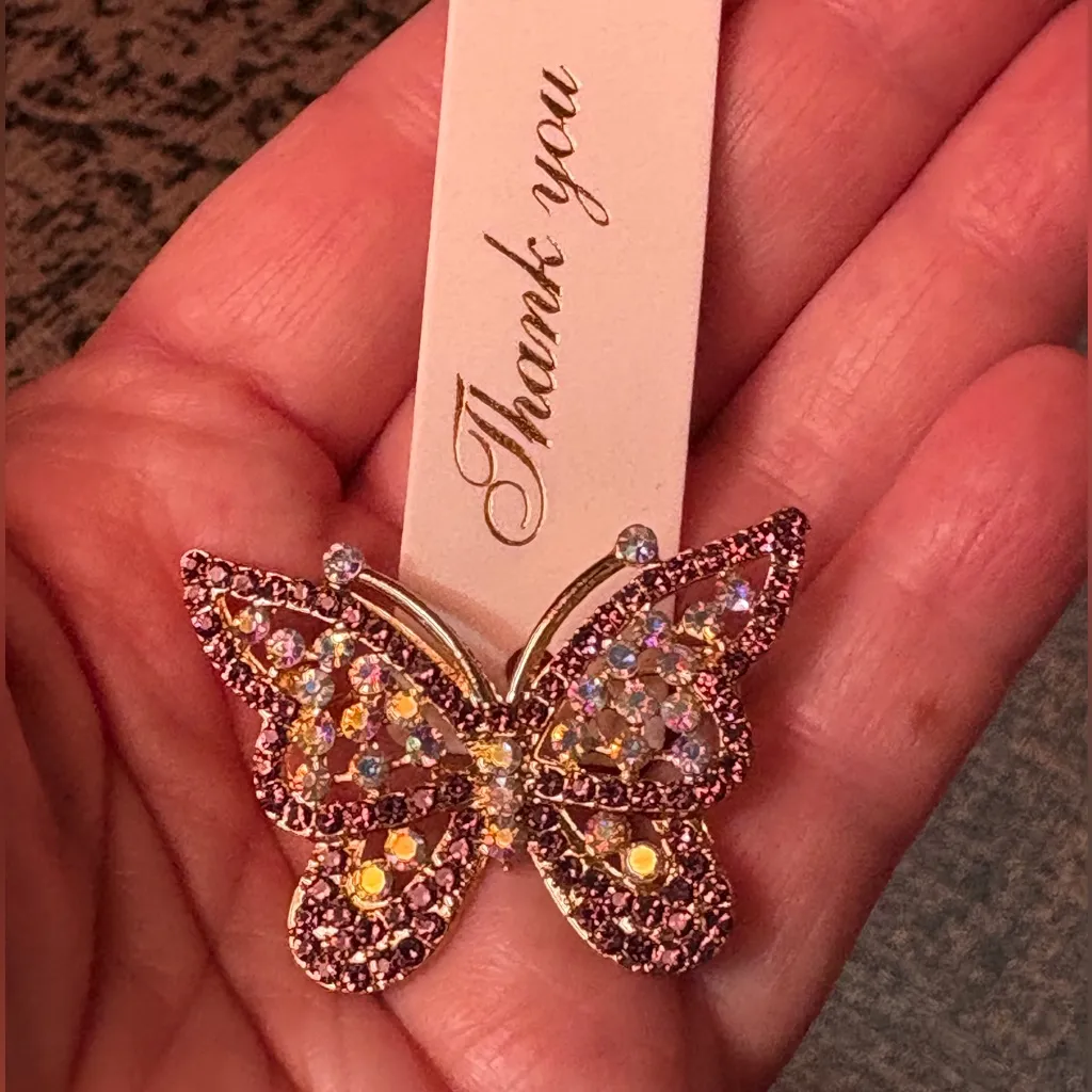 Sparkling Butterfly Rhinestone Brooch Pink - Image 2