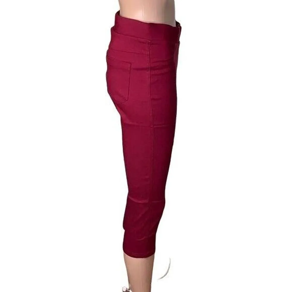 JVINI Womens Jeggings Crop Capri Leggings Skinny Slim Fit Maroon Red Large - Image 5