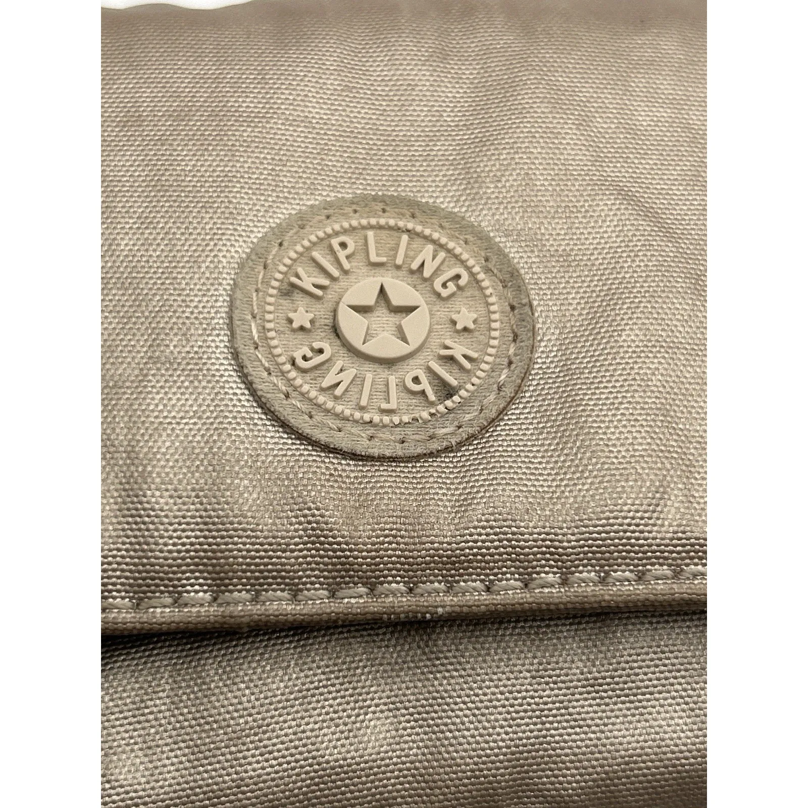 Kipling Metallic Taupe/Champagne Nylon Trifold Wallet with Logo Patch - Image 2