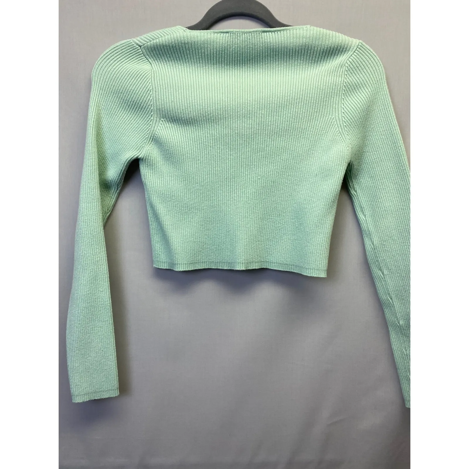 Zara Ribbed Button Cardigan Coquette Soft Girl Minimalist Green Top Size M - Image 8